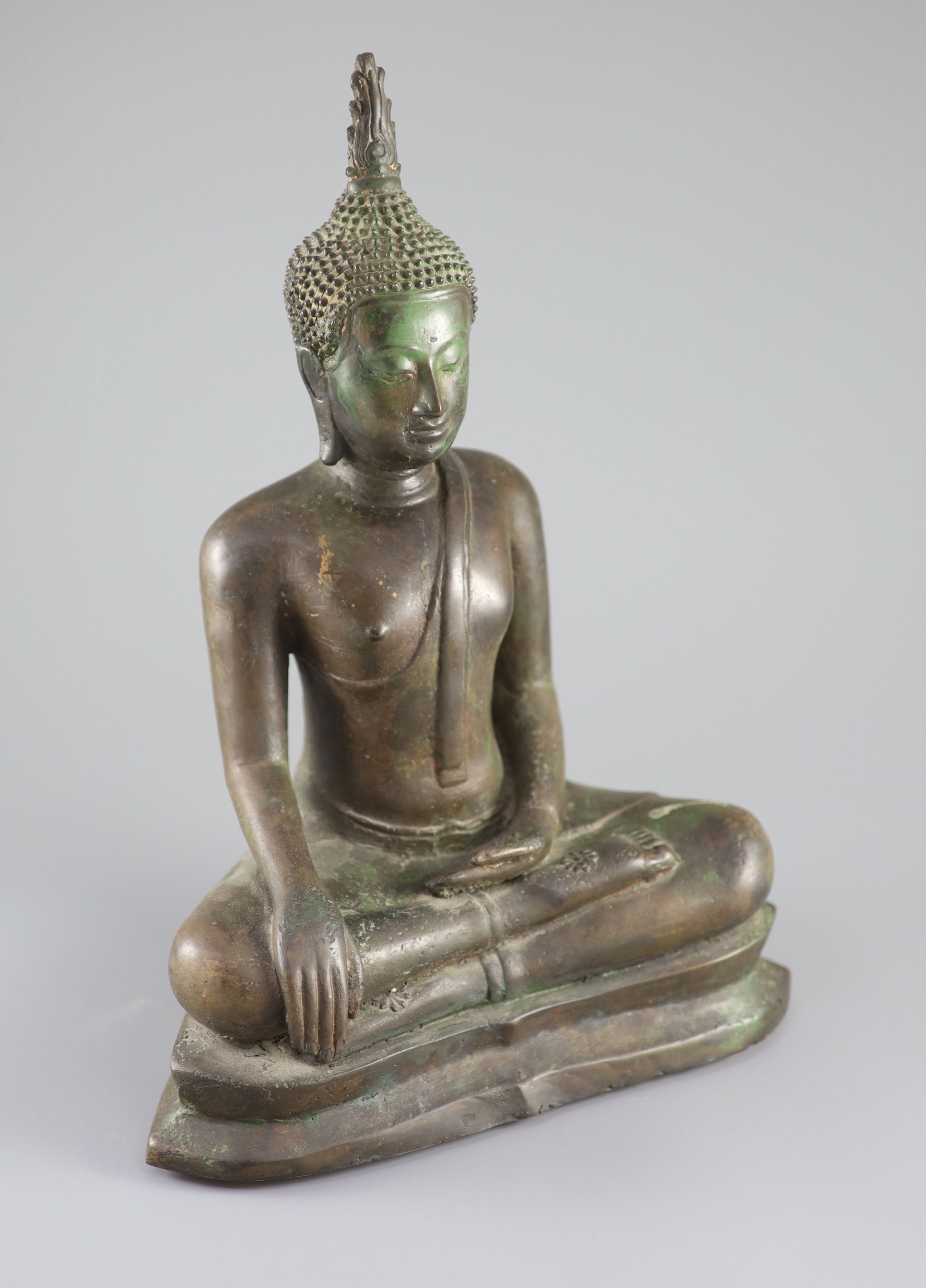 A large Thai bronze seated figure of Buddha Shakyamuni, Ayutthaya Period, 17th/18th century, 36 cm high